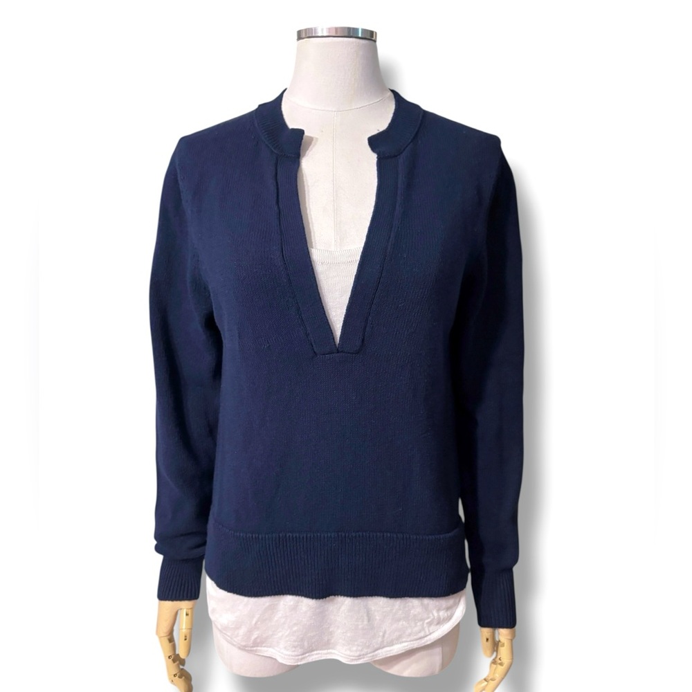 BROCHU WALKER Navy and White Roan Layered Henley